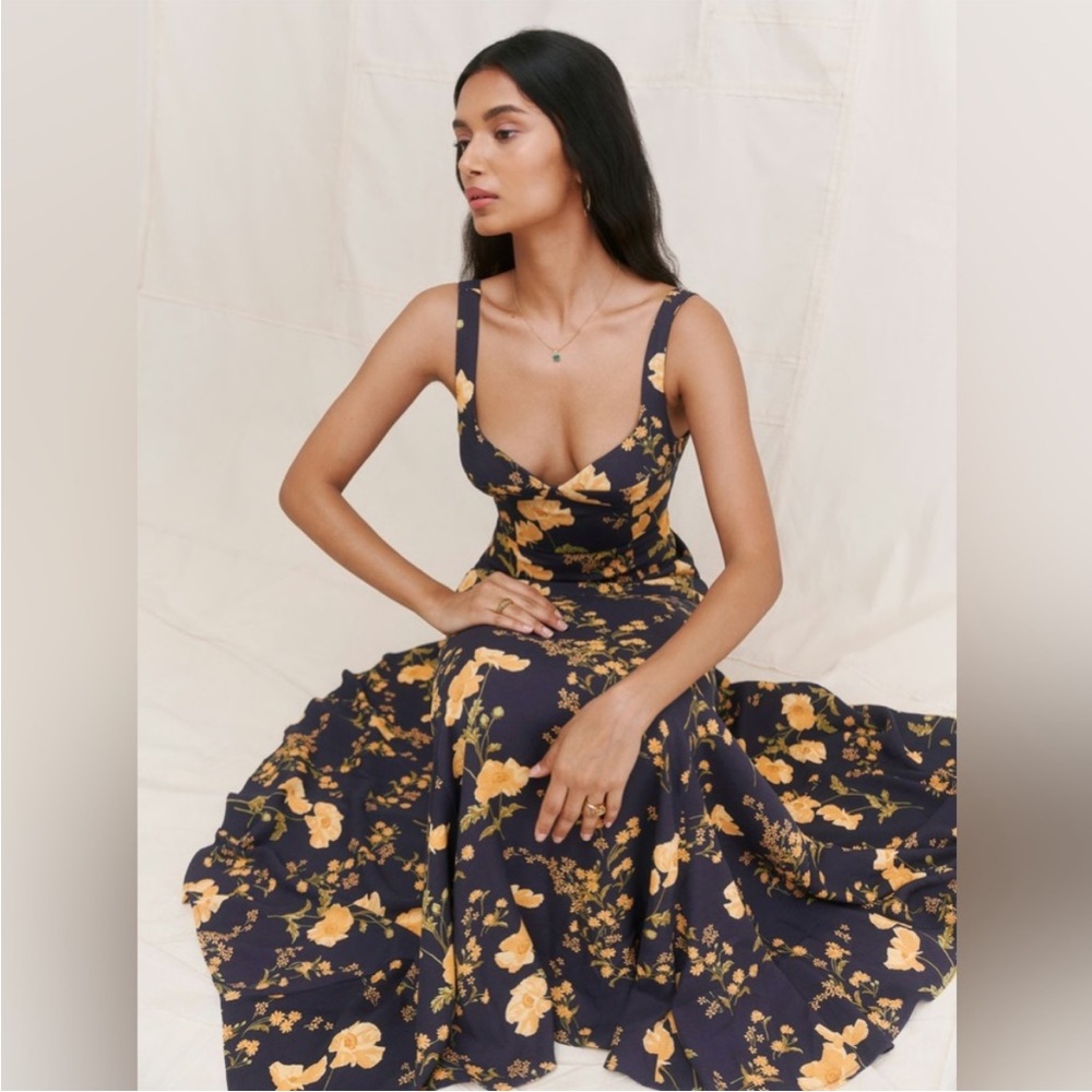 Reformation Bernadette Lecce Navy Floral Dress Sz 4